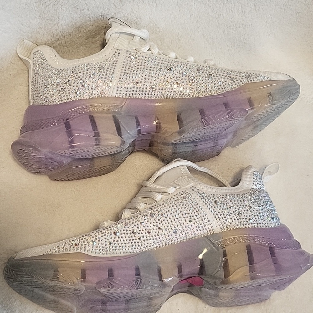 Steve Madden Maxima Rhinestone Lace Up White Multi Colored Sneaker Sz 4.5 Girls - Picture 3 of 10